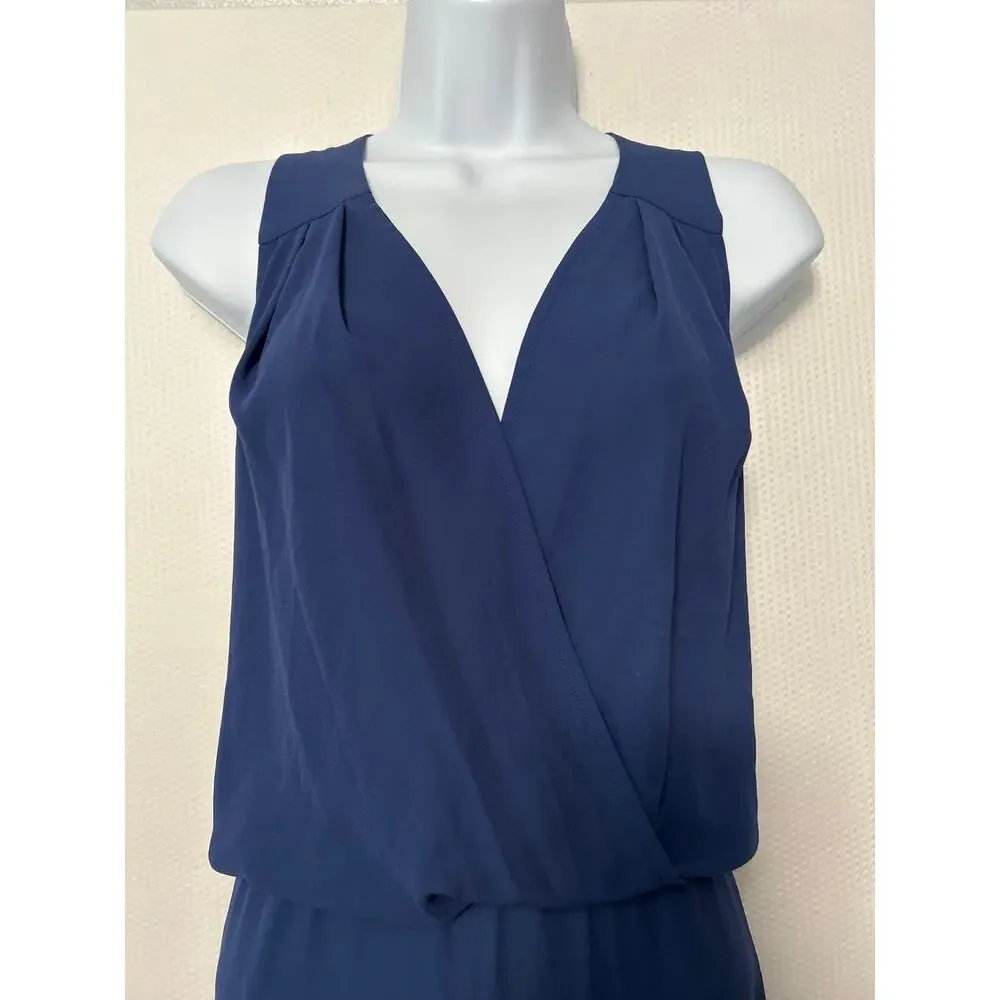 BCBGMAXAZRIA Blue Thalia Draped Romper One Piece Lightweight Pockets‎ Size Small
